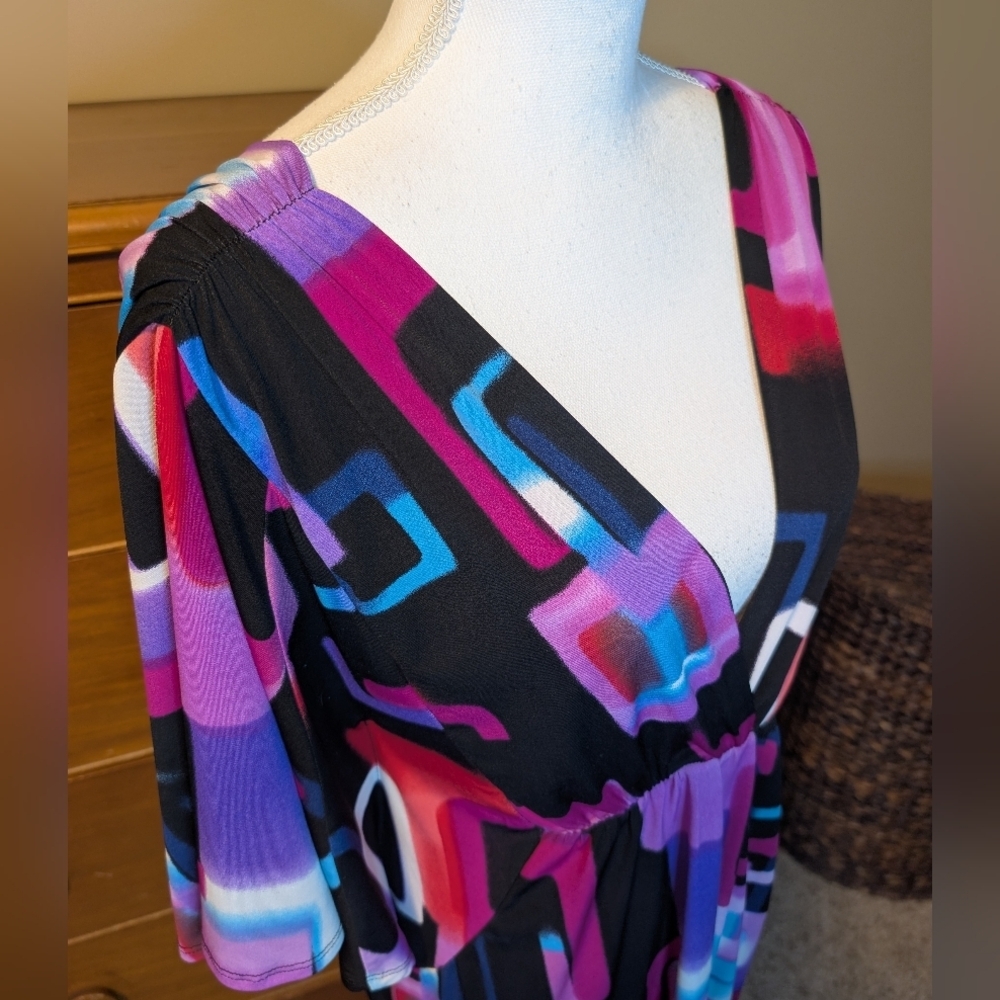 Studio Y Multicolor Block V-neck V-back Mini Dress SZ M - Picture 8 of 11